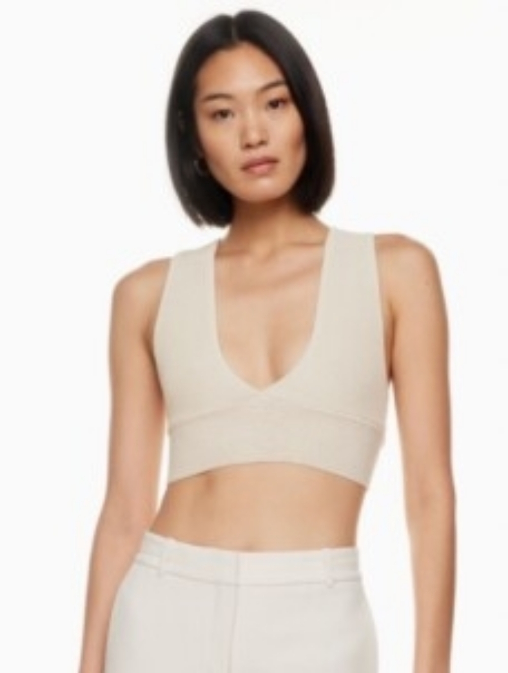 Babaton / Aritzia Ribbed V-Neck Cropped Tank - Light Beige Size Small